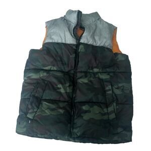 Old Navy Camo Puffer Vest Orange Lined - Size Large